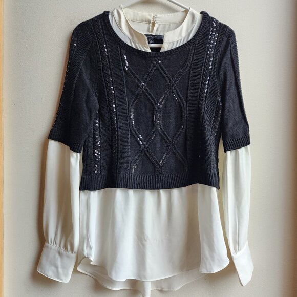 White House Black Market Sequin Layered Sweater Over Cream Blouse Size Small - Picture 5 of 14